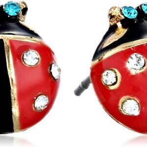 Ladybug Earrings Glass Red Black Stud Jewelry Cute Gift Womens